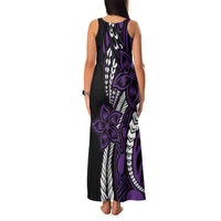Polynesian Plumeria Floral Tattoo Pattern Family Matching Tank Maxi Dress and Hawaiian Shirt Purple Style