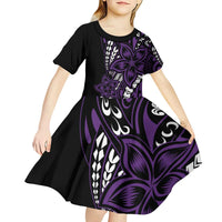 Polynesian Plumeria Floral Tattoo Pattern Kid Short Sleeve Dress Purple Style