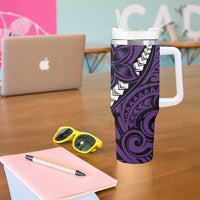 Polynesian Plumeria Floral Tattoo Pattern Tumbler With Handle Purple Style