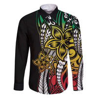 Polynesian Plumeria Floral Tattoo Pattern Family Matching Off The Shoulder Long Sleeve Dress and Hawaiian Shirt Reggae Style