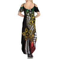 Polynesian Plumeria Floral Tattoo Pattern Family Matching Summer Maxi Dress and Hawaiian Shirt Reggae Style