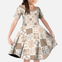 Hawaiian Palaka Quilt Pattern Family Matching Off The Shoulder Long Sleeve Dress and Hawaiian Shirt Hawaii Culture Bird of Paradise Exotic Motif - Polynesian Pride