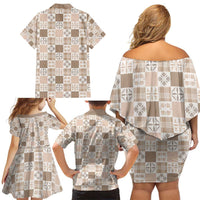 Hawaiian Palaka Quilt Pattern Family Matching Off Shoulder Short Dress and Hawaiian Shirt Hawaii Culture Bird of Paradise Exotic Motif LT9 - Polynesian Pride