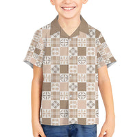 Hawaiian Palaka Quilt Pattern Family Matching Summer Maxi Dress and Hawaiian Shirt Hawaii Culture Bird of Paradise Exotic Motif LT9 Son's Shirt Beige - Polynesian Pride