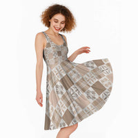 Hawaiian Palaka Quilt Pattern Midi Dress Hawaii Culture Bird of Paradise Exotic Motif - Polynesian Pride