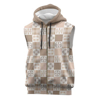 Hawaiian Palaka Quilt Pattern Sleeveless Zip Hoodie Hawaii Culture Bird of Paradise Exotic Motif LT9 Beige - Polynesian Pride