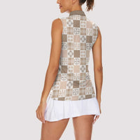 Hawaiian Palaka Quilt Pattern Women Sleeveless Polo Shirt Hawaii Culture Bird of Paradise Exotic Motif - Polynesian Pride