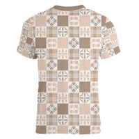 Hawaiian Palaka Quilt Pattern Women V-Neck T-Shirt Hawaii Culture Bird of Paradise Exotic Motif - Polynesian Pride