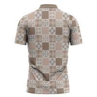 Hawaiian Palaka Quilt Pattern Zipper Polo Shirt Hawaii Culture Bird of Paradise Exotic Motif - Polynesian Pride