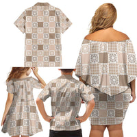 Hawaiian Palaka Quilt Pattern Family Matching Off Shoulder Short Dress and Hawaiian Shirt Hawaii Culture Honu Turtle LT9 - Polynesian Pride