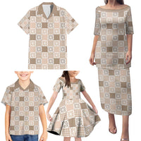 Hawaiian Palaka Quilt Pattern Family Matching Puletasi and Hawaiian Shirt Hawaii Culture Honu Turtle - Polynesian Pride