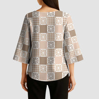 Hawaiian Palaka Quilt Pattern Kimono Sleeve Blouse Hawaii Culture Honu Turtle - Polynesian Pride