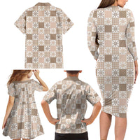 Hawaiian Palaka Quilt Pattern Family Matching Long Sleeve Bodycon Dress and Hawaiian Shirt Hawaii Culture Pineapple LT9 - Polynesian Pride