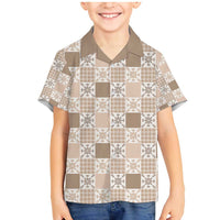 Hawaiian Palaka Quilt Pattern Family Matching Mermaid Dress and Hawaiian Shirt Hawaii Culture Pineapple LT9 Son's Shirt Beige - Polynesian Pride