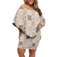 Hawaiian Palaka Quilt Pattern Off Shoulder Short Dress Hawaii Culture Pineapple - Polynesian Pride