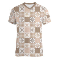 Hawaiian Palaka Quilt Pattern Women V-Neck T-Shirt Hawaii Culture Pineapple - Polynesian Pride