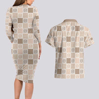 Hawaiian Palaka Quilt Pattern Couples Matching Long Sleeve Bodycon Dress and Hawaiian Shirt Hawaii Culture Tropical Flowers Mix LT9 - Polynesian Pride