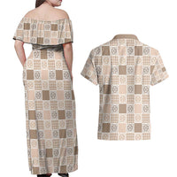 Hawaiian Palaka Quilt Pattern Couples Matching Off Shoulder Maxi Dress and Hawaiian Shirt Hawaii Culture Tropical Flowers Mix LT9 - Polynesian Pride