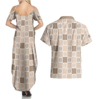 Hawaiian Palaka Quilt Pattern Couples Matching Summer Maxi Dress and Hawaiian Shirt Hawaii Culture Tropical Flowers Mix LT9 - Polynesian Pride