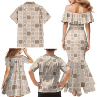 Hawaiian Palaka Quilt Pattern Family Matching Mermaid Dress and Hawaiian Shirt Hawaii Culture Tropical Flowers Mix - Polynesian Pride