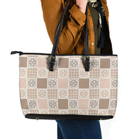 Hawaiian Palaka Quilt Pattern Leather Tote Bag Hawaii Culture Tropical Flowers Mix - Polynesian Pride