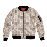 Hawaiian Palaka Quilt Pattern Sleeve Zip Bomber Jacket Hawaii Culture Tropical Flowers Mix - Polynesian Pride
