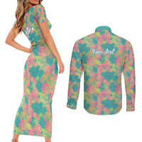 Seamless Hawaiian Quilt Pattern Couples Matching Short Sleeve Bodycon Dress and Long Sleeve Button Shirt Hawaii Culture Palm Leaf Tropical - Polynesian Pride