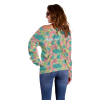 Seamless Hawaiian Quilt Pattern Off Shoulder Sweater Hawaii Culture Palm Leaf Tropical - Polynesian Pride