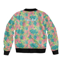 Seamless Hawaiian Quilt Pattern Sleeve Zip Bomber Jacket Hawaii Culture Palm Leaf Tropical - Polynesian Pride