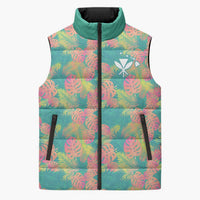 Seamless Hawaiian Quilt Pattern Sleeveless Puffer Jacket Hawaii Culture Palm Leaf Tropical - Polynesian Pride