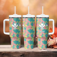Seamless Hawaiian Quilt Pattern Tumbler With Handle Hawaii Culture Palm Leaf Tropical - Polynesian Pride