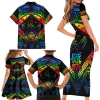Tonga LGBT Family Matching Short Sleeve Bodycon Dress and Hawaiian Shirt Love Is Love Ngatu Rainbow Water Color LT9 - Polynesian Pride