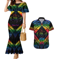 Personalised Tonga LGBT Couples Matching Mermaid Dress and Hawaiian Shirt Love Is Love Ngatu Rainbow Water Color LT9 Black - Polynesian Pride