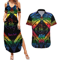 Personalised Tonga LGBT Couples Matching Summer Maxi Dress and Hawaiian Shirt Love Is Love Ngatu Rainbow Water Color LT9 Black - Polynesian Pride