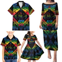 Personalised Tonga LGBT Family Matching Puletasi Dress and Hawaiian Shirt Love Is Love Ngatu Rainbow Water Color LT9 - Polynesian Pride