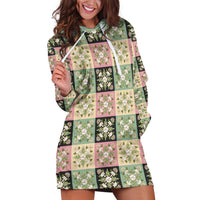 Seamless Pattern Maile and Pikake Lei Hoodie Dress Squares Maile Leaf - Polynesian Pride