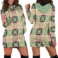 Seamless Pattern Maile and Pikake Lei Hoodie Dress Squares Maile Leaf - Polynesian Pride