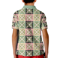 Seamless Pattern Maile and Pikake Lei Kid Polo Shirt Squares Maile Leaf - Polynesian Pride