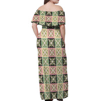 Seamless Pattern Maile and Pikake Lei Off Shoulder Maxi Dress Squares Maile Leaf - Polynesian Pride
