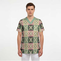 Seamless Pattern Maile and Pikake Lei Scrub Top Squares Maile Leaf - Polynesian Pride