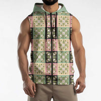 Seamless Pattern Maile and Pikake Lei Sleeveless Zip Hoodie Squares Maile Leaf - Polynesian Pride