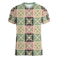 Seamless Pattern Maile and Pikake Lei Women V-Neck T-Shirt Squares Maile Leaf - Polynesian Pride