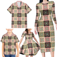 Seamless Pattern Pikake Lei Family Matching Long Sleeve Bodycon Dress and Hawaiian Shirt Floral Squares Pikake LT9 - Polynesian Pride