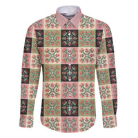 Seamless Pattern Pikake Lei Family Matching Long Sleeve Bodycon Dress and Hawaiian Shirt Floral Squares Pikake LT9 Dad's Shirt - Long Sleeve Pink - Polynesian Pride