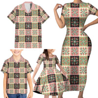 Seamless Pattern Pikake Lei Family Matching Short Sleeve Bodycon Dress and Hawaiian Shirt Floral Squares Pikake LT9 - Polynesian Pride