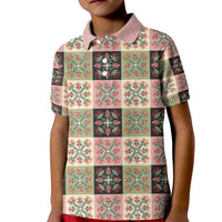 Seamless Pattern Pikake Lei Kid Polo Shirt Floral Squares Pikake - Polynesian Pride