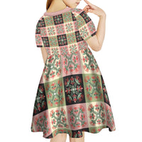 Seamless Pattern Pikake Lei Kid Short Sleeve Dress Floral Squares Pikake - Polynesian Pride