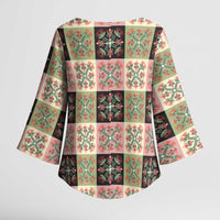 Seamless Pattern Pikake Lei Kimono Sleeve Blouse Floral Squares Pikake - Polynesian Pride