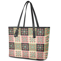 Seamless Pattern Pikake Lei Leather Tote Bag Floral Squares Pikake - Polynesian Pride