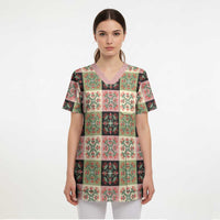 Seamless Pattern Pikake Lei Scrub Top Floral Squares Pikake - Polynesian Pride